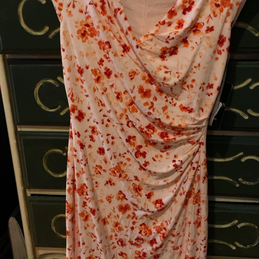 Ralph Lauren Cream Asymmetrical Ruched Midi Dress